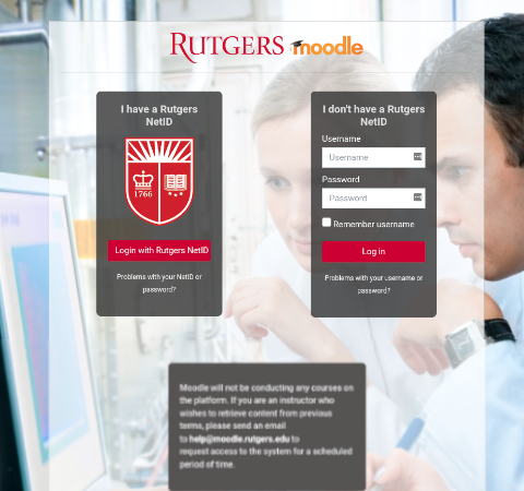 Rutgers University Moodle homepage